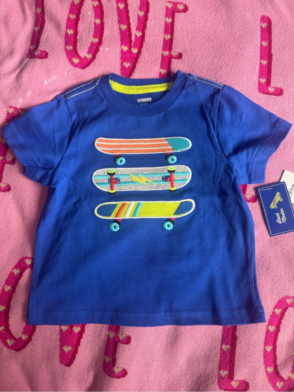 Gymboree Royal Blue Short-Sleeve Tee with Colorful Skateboard Appliqués NWT
